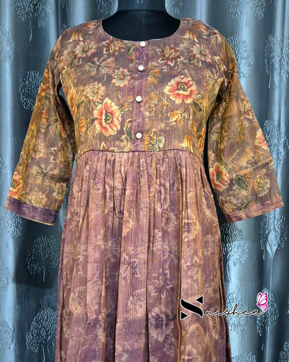Digital Floral Printed Purplish Copper Frock
