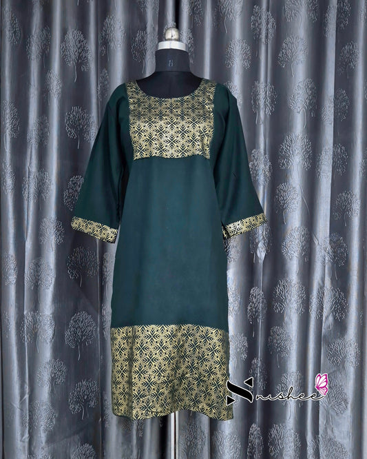Foil Printed Green Kurti
