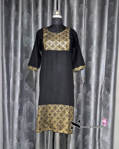 Foil Printed Navy Blue Kurti