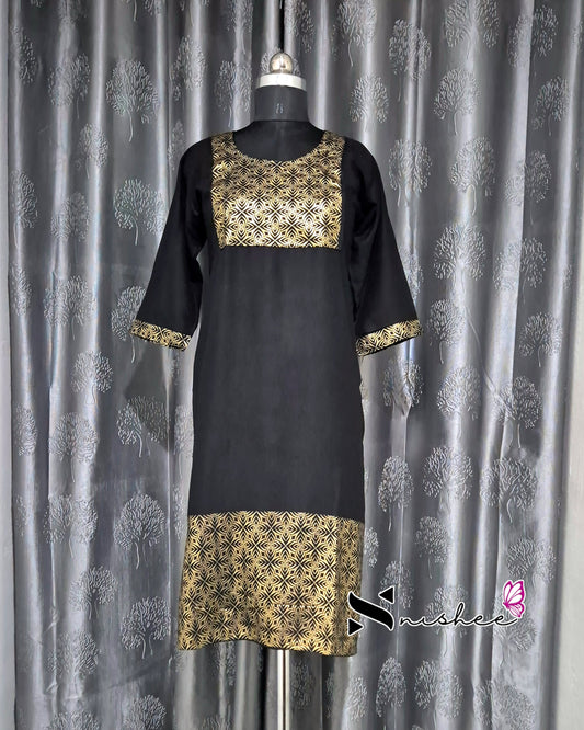Foil Printed Navy Blue Kurti