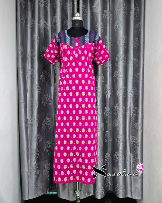 Pink/ Blue Motif Cotton Feeding Nighty