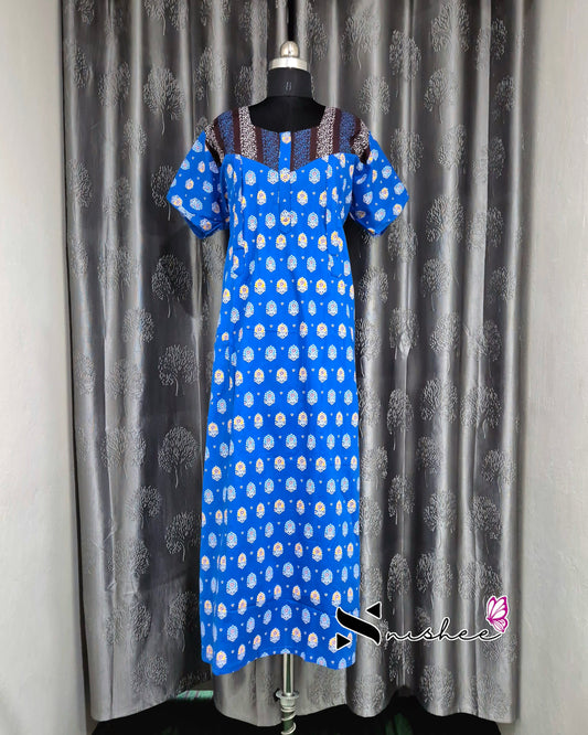Blue/ Brown Motif Cotton Feeding Nighty