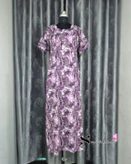 Leaf Printed Violet Cotton Feeding Nighty