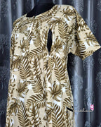 Leaf Printed Light Green Cotton Feeding Nighty
