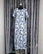 Leaf Printed Blue Cotton Feeding Nighty