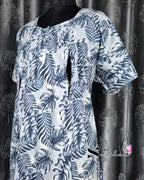Leaf Printed Blue Cotton Feeding Nighty