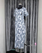 Leaf Printed Blue Cotton Feeding Nighty