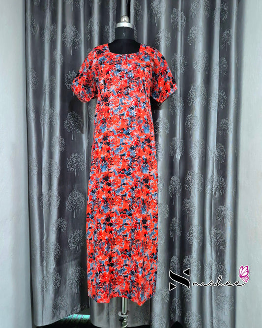 Abstract Printed Red Cotton Feeding Nighty