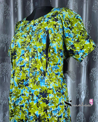 Abstract Printed Green Cotton Feeding Nighty