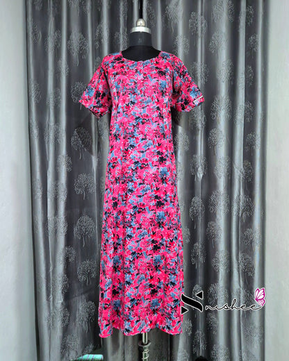 Abstract Printed Pink Cotton Feeding Nighty