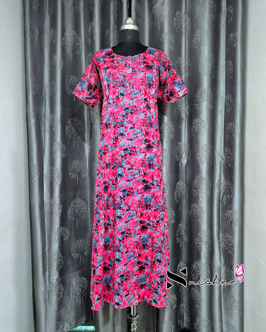 Abstract Printed Pink Cotton Feeding Nighty