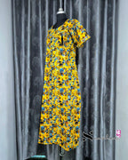 Abstract Printed Yellow Cotton Feeding Nighty