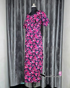 Palm Leaf Printed Blue/ Pink Cotton Feeding Nighty