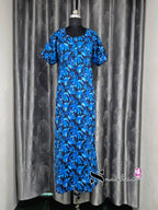 Palm Leaf Printed Blue Cotton Feeding Nighty