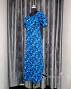 Palm Leaf Printed Blue Cotton Feeding Nighty