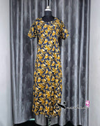 Palm Leaf Printed Blue/ Mustard Cotton Feeding Nighty