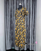 Palm Leaf Printed Blue/ Mustard Cotton Feeding Nighty
