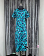 Palm Leaf Printed Blue/ Green Cotton Feeding Nighty