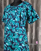Palm Leaf Printed Blue/ Green Cotton Feeding Nighty