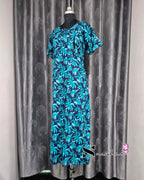 Palm Leaf Printed Blue/ Green Cotton Feeding Nighty