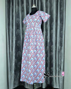 Floral Printed Peach Cotton Feeding Frock Nighty