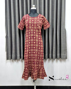 Maroon Ajrak Print Feeding Frock Nighty