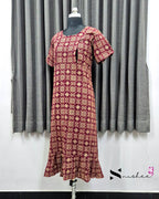 Maroon Ajrak Print Feeding Frock Nighty
