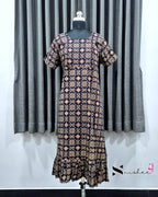 Navy Blue Ajrak Print Feeding Frock Nighty