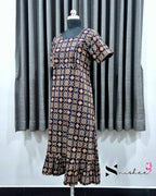 Navy Blue Ajrak Print Feeding Frock Nighty
