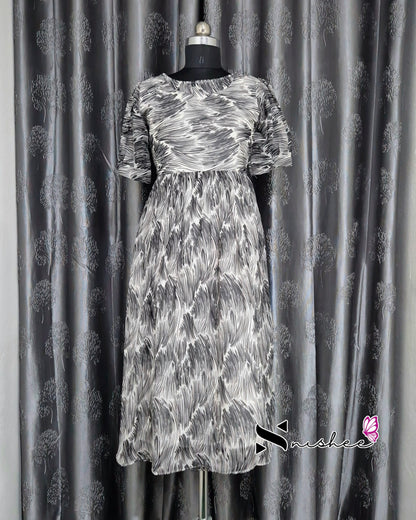 Scribbed Patches with Sweet Heart Neck Black Gown
