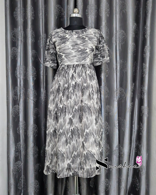 Scribbed Patches with Sweet Heart Neck Black Gown