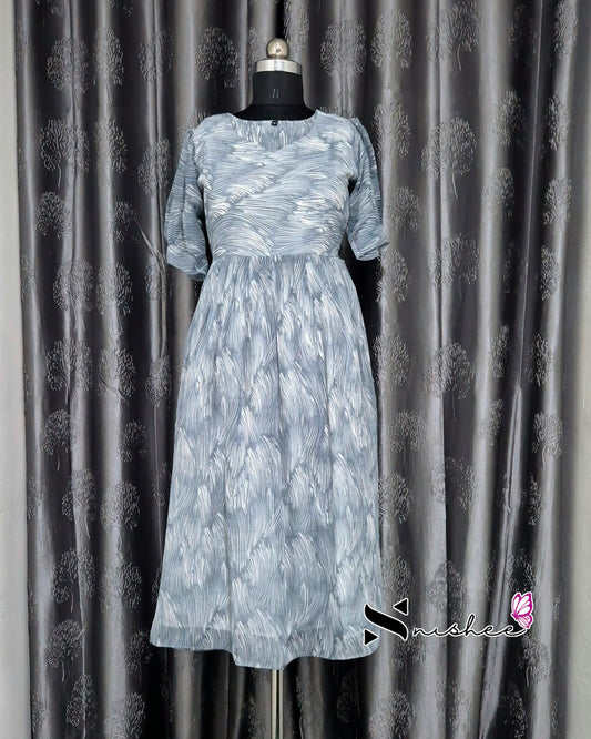 Scribbed Patches with Sweet Heart Neck Grey Gown