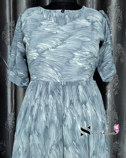 Scribbed Patches with Sweet Heart Neck Grey Gown