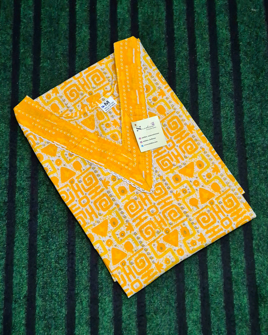 Abstract printed V Neck Yellow Kurti