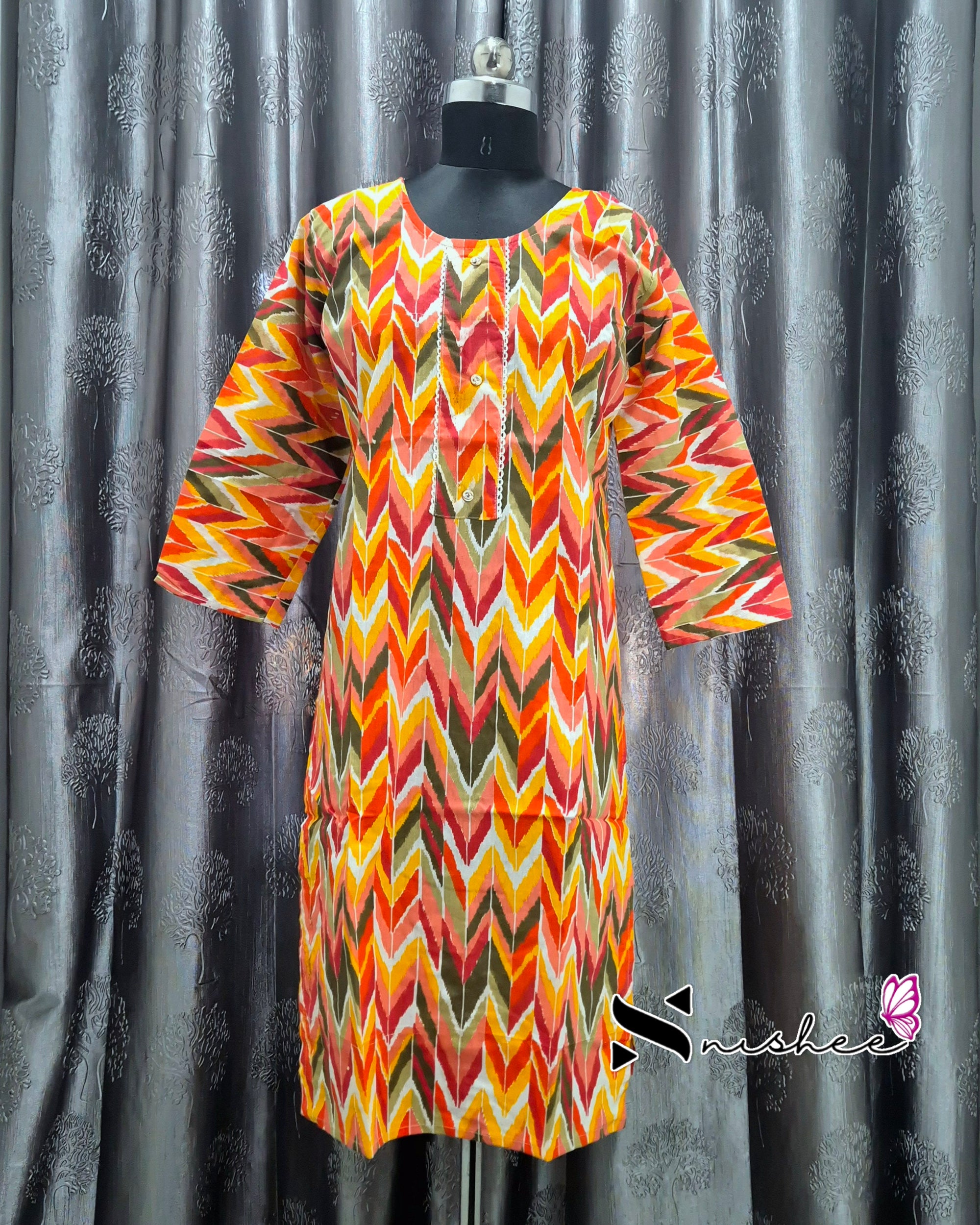 Multi-Colour Chevron Printed Kurti