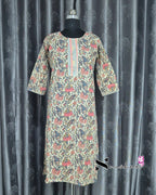 Beige Lotus Printed Kurti