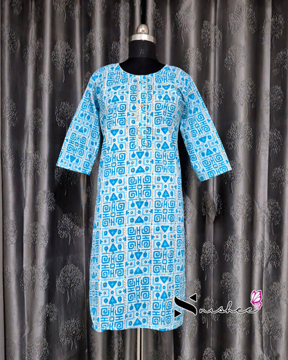 Abstract Printed Blue Kurti