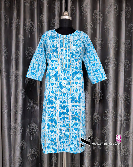 Abstract Printed Blue Kurti
