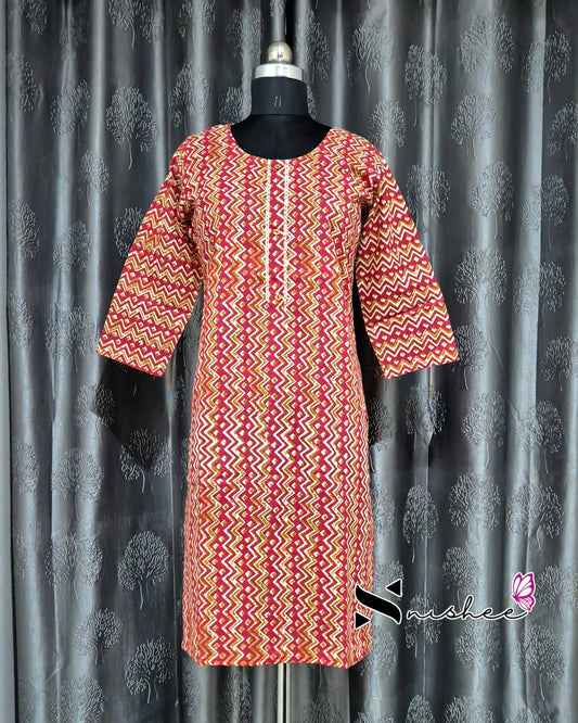 Red Zig Zag Printed Kurti