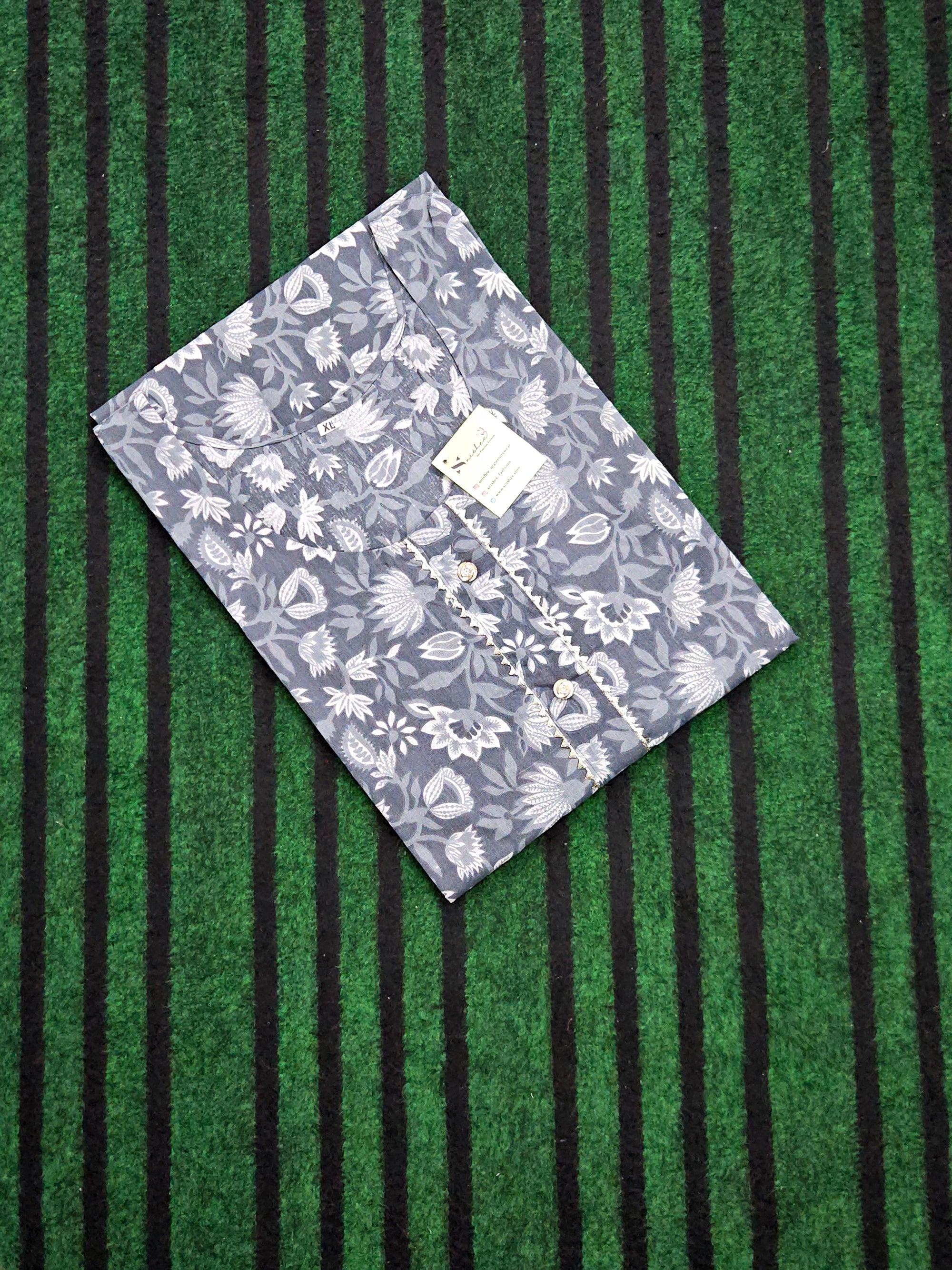Grey Floral Bunch Printed Kurti