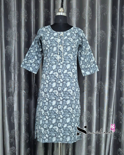 Grey Floral Bunch Printed Kurti