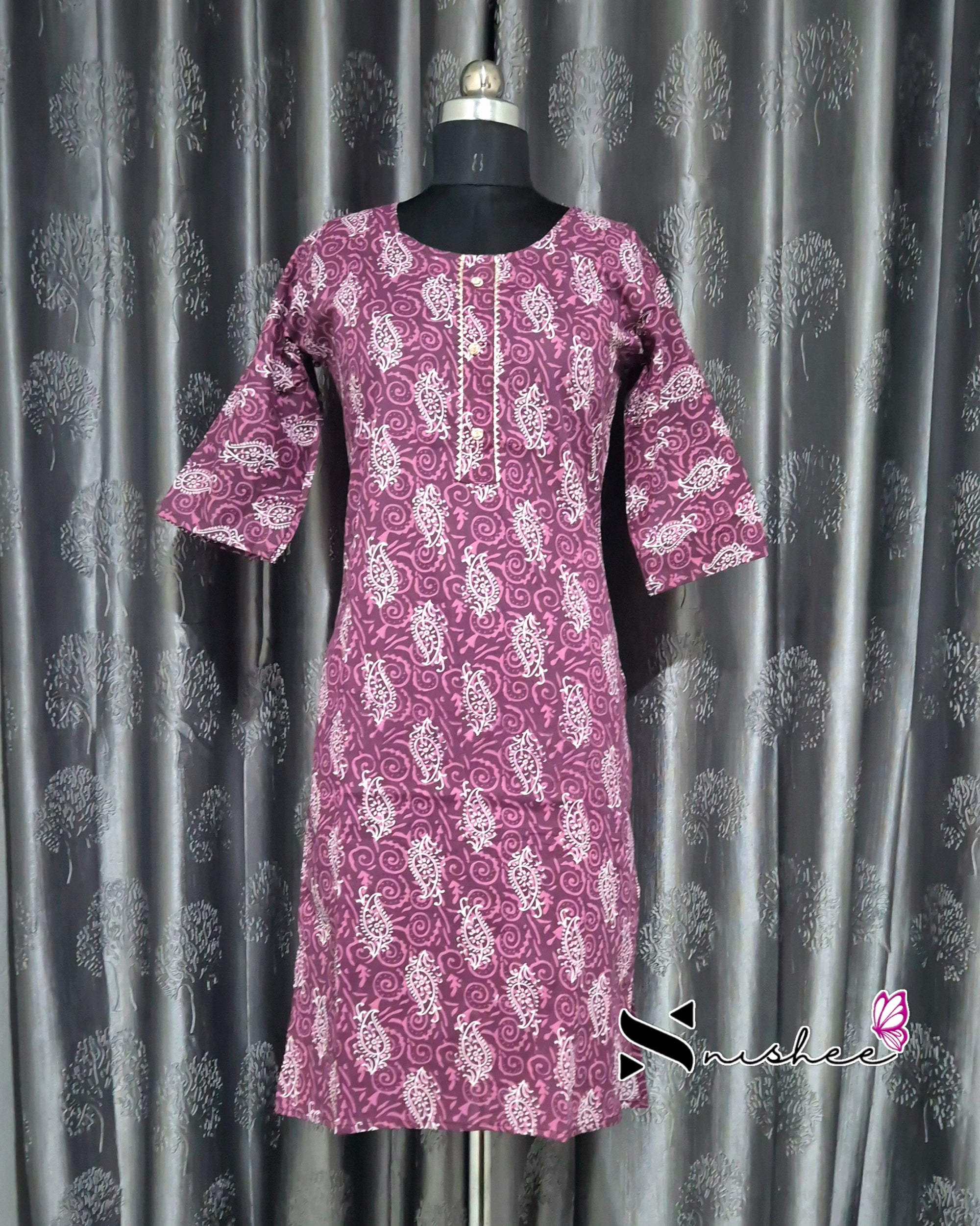 Purple Mango Motif Printed Kurti