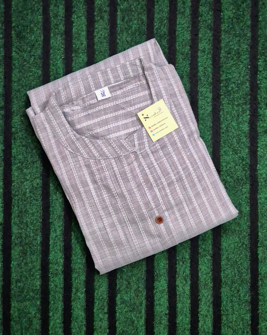 Grey Striped Chinese Collar Kurti