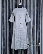 Grey Striped Chinese Collar Kurti