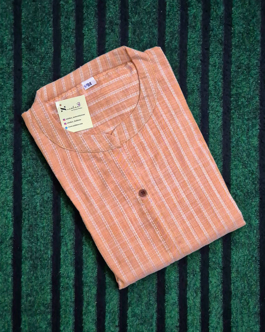 Orange Striped Chinese Collar Kurti