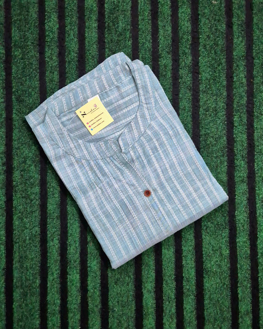 Blue Striped Chinese Collar Kurti