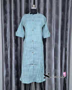Blue Striped Chinese Collar Kurti