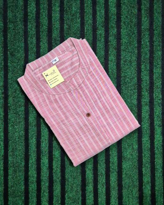 Pink Striped Chinese Collar Kurti