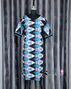 Blue Abstract Triangle Printed Popcorn Kurti