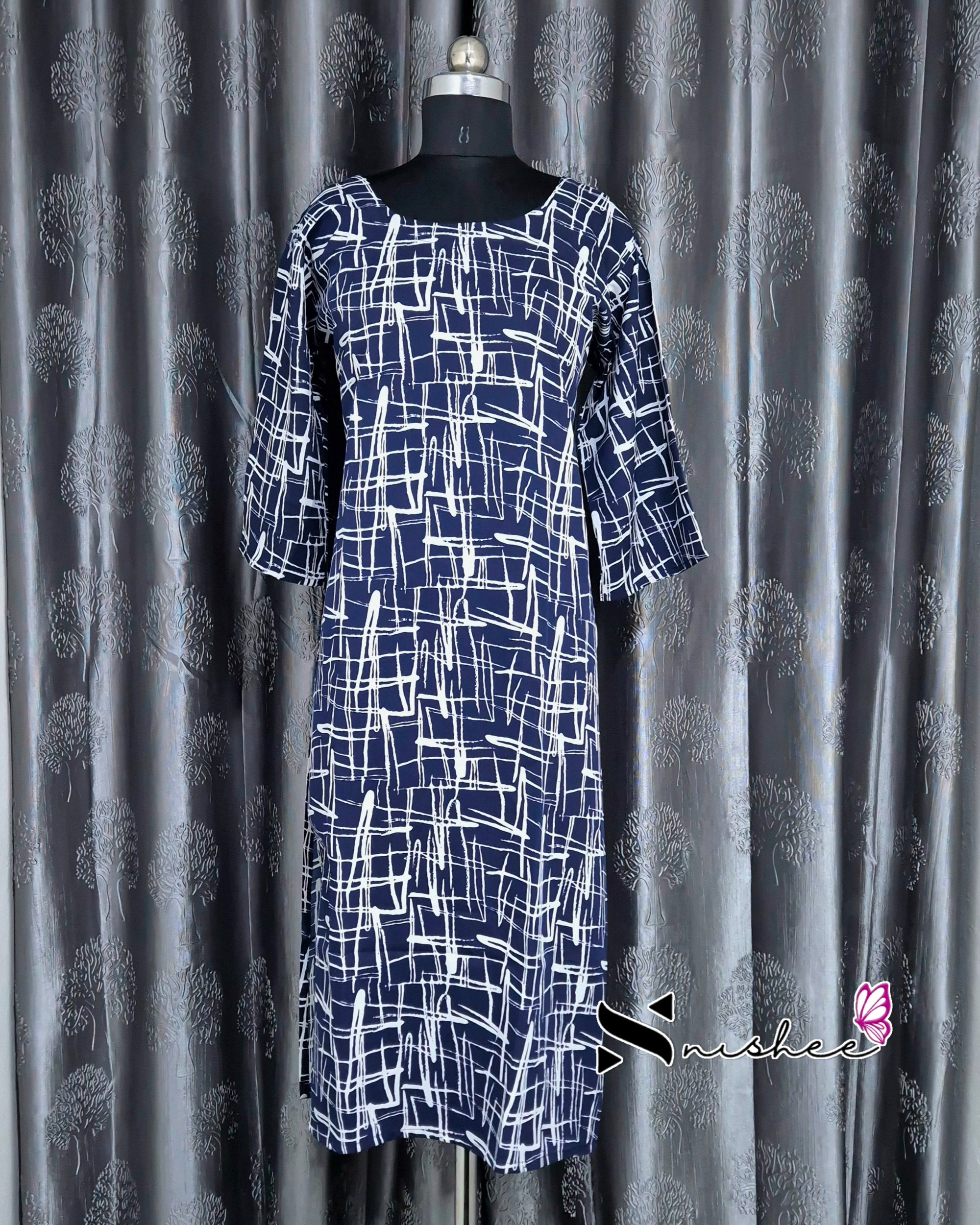 Scribble Navy Blue A Line Kurti